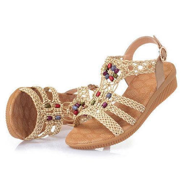 Large Size Bohemia Solid Buckle Strap Woven Peep Toe Soft Sandals