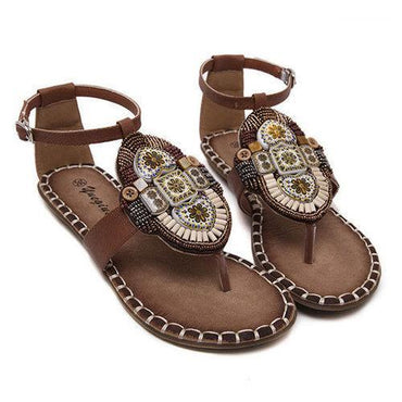 Bohemia Rhinestone Clip Toe Solid Buckle Strap Sandals