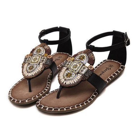 Bohemia Rhinestone Clip Toe Solid Buckle Strap Sandals