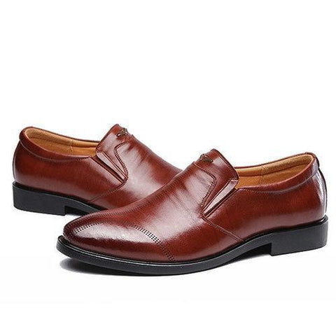 Men Vintage Pointed Toe Breathable Slip On Leather Dress Shoes