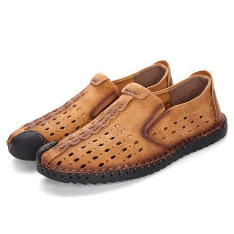 Men Vintage Hand Stitching Hole Breathable Soft Casual Casual Loafers