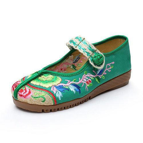 Embroidered Flower Canvas Slip On Flat Vintage Shoes