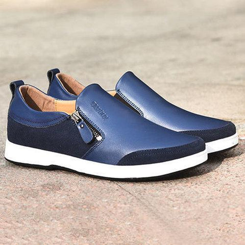 Men Height  Increasing Genuine Leather Side Zipper Retro Casual Shoes