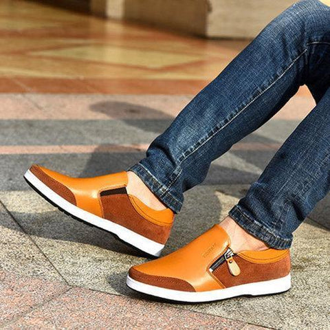 Men Height  Increasing Genuine Leather Side Zipper Retro Casual Shoes