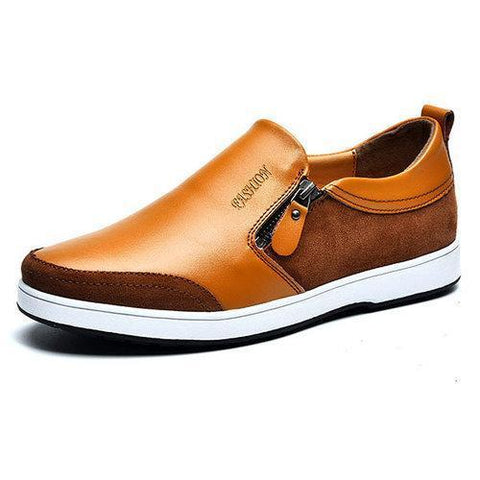 Men Height  Increasing Genuine Leather Side Zipper Retro Casual Shoes