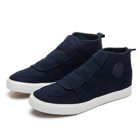 Men Canvas Pure Color Elastic Slip On Trainers High Top Casual Shoes