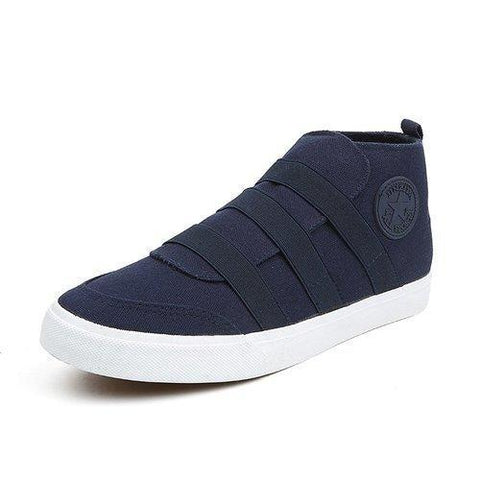 Men Canvas Pure Color Elastic Slip On Trainers High Top Casual Shoes