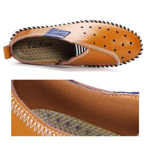 Men Soft Sole Leather Stitching Breathable Elastic Panels Outdoor Casual Shoes