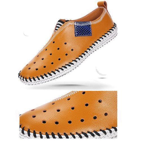 Men Soft Sole Leather Stitching Breathable Elastic Panels Outdoor Casual Shoes