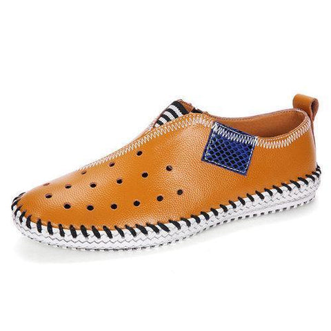 Men Soft Sole Leather Stitching Breathable Elastic Panels Outdoor Casual Shoes