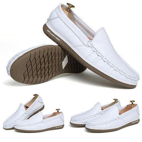 Men Pure Color Breathable Soft Wear Resistant Plaid Slip On Leather Loafers