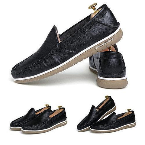 Men Pure Color Breathable Soft Wear Resistant Plaid Slip On Leather Loafers