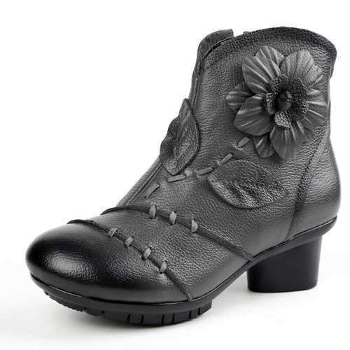 SOCOFY Vintage Ankle Leather Boots