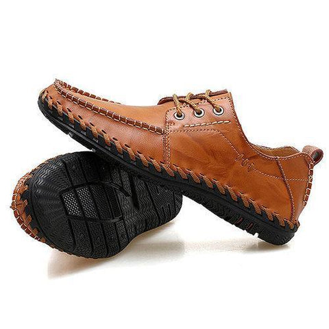 Men Hand Stitching Stylish Soft Breathable Lace Up Leather Casual Shoes