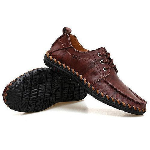 Men Hand Stitching Stylish Soft Breathable Lace Up Leather Casual Shoes