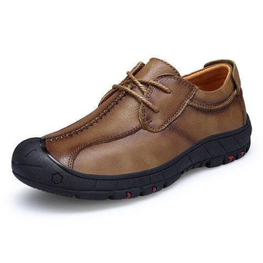 Men Cow Leather Lace Up Low-top Soft Sole Flat Outdoor Casual Shoes