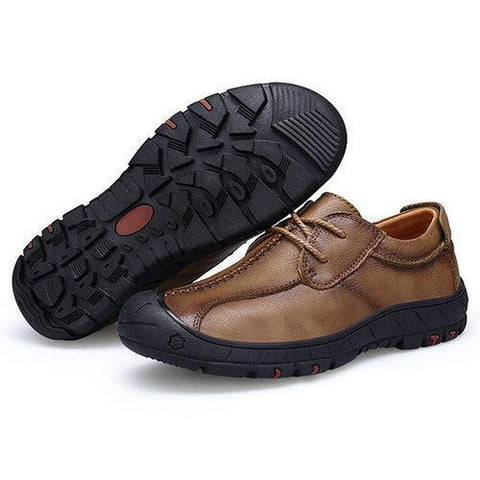 Men Cow Leather Lace Up Low-top Soft Sole Flat Outdoor Casual Shoes