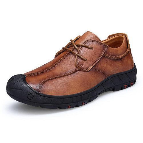 Men Cow Leather Lace Up Low-top Soft Sole Flat Outdoor Casual Shoes