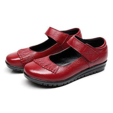 Large Size Stitching Soft Leather Hook Loop Flat Shoes For Women