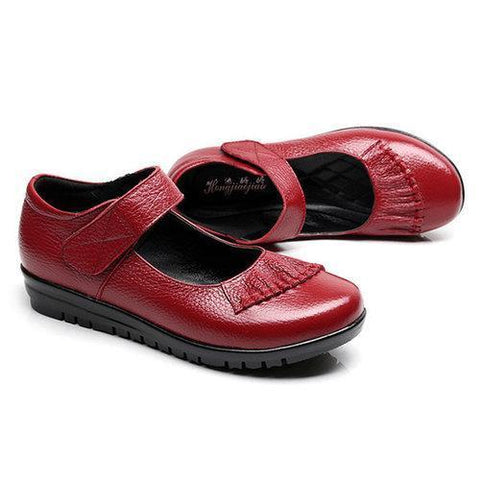 Large Size Stitching Soft Leather Hook Loop Flat Shoes For Women