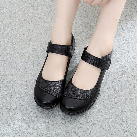 Large Size Stitching Soft Leather Hook Loop Flat Shoes For Women