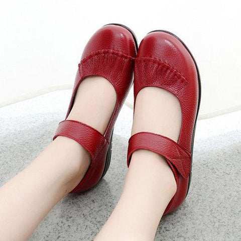 Large Size Stitching Soft Leather Hook Loop Flat Shoes For Women