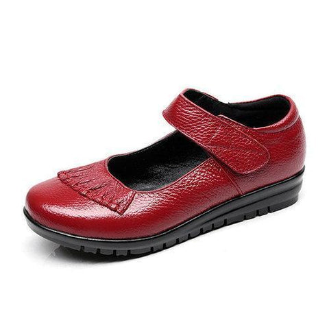 Large Size Stitching Soft Leather Hook Loop Flat Shoes For Women