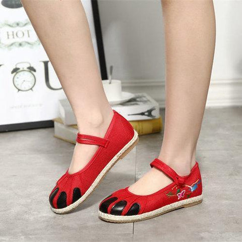 Embroidered Folkways Vintage Chinese Buckle Flat Shoes