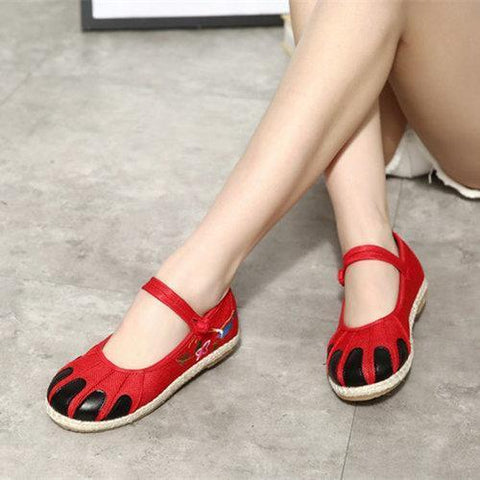 Embroidered Folkways Vintage Chinese Buckle Flat Shoes