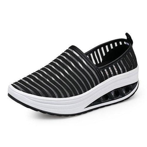 Stripe Elastic Mesh Rocker Sole Shake Shoes For Women