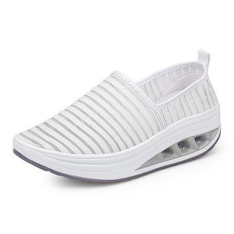 Stripe Elastic Mesh Rocker Sole Shake Shoes For Women