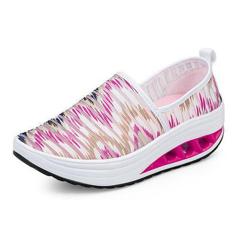 Stripe Elastic Mesh Rocker Sole Shake Shoes For Women