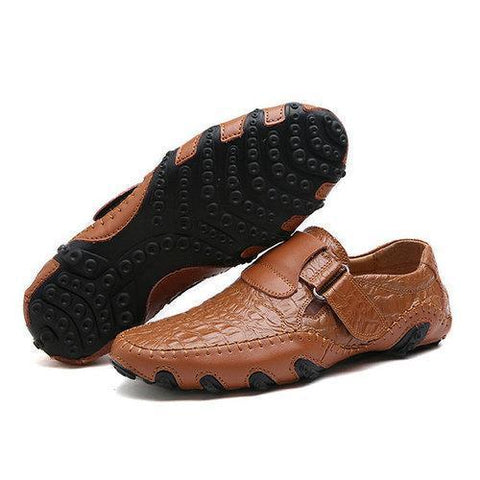 Men Large Size Hand Stitching Hook Loop Casual Driving Shoes