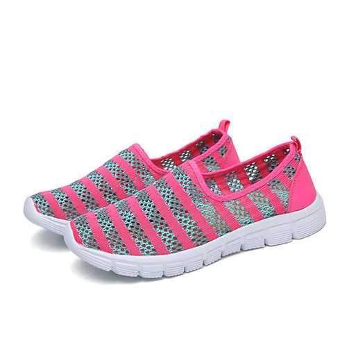 Large Size Stripe Mesh Breathable Flat Casual Soft Shoes