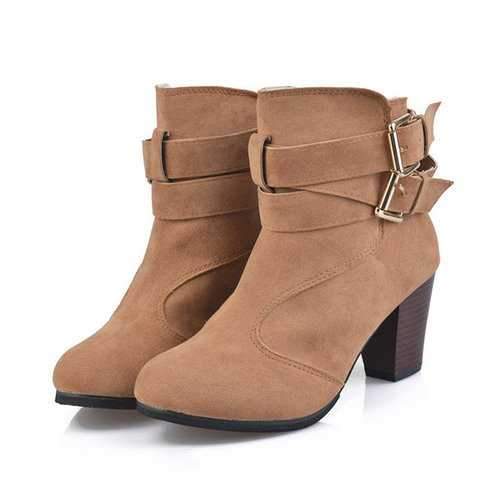 Solid Color Thermal Square Heel Keep Warm Ankle Boots For Women