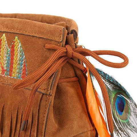 Large Size Embroidered Tassel Feather Warm Fur Lining Short Boots