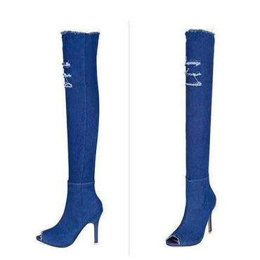 High Heel Denim Peep Toe Zipper Boots