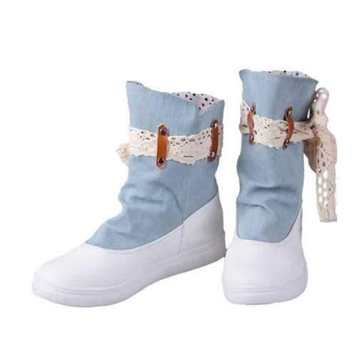 Ribbons Denim Bow  Soft Cute Sweet Boots For Women