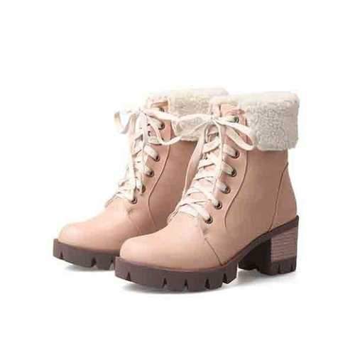 Fur Lining Pure Colour Snow Boots
