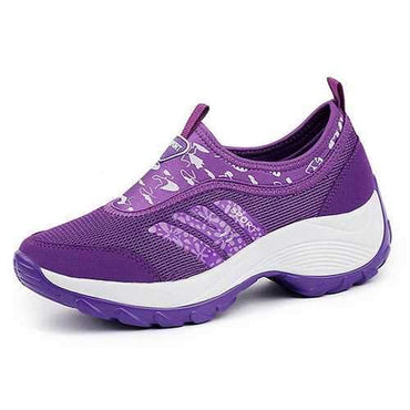 Pattern Mesh Shock Absorption Platform Sport Casual Shoes