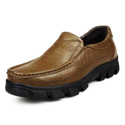 Men Genuine Leather Classic Moc Toe Slip On Casual Shoes