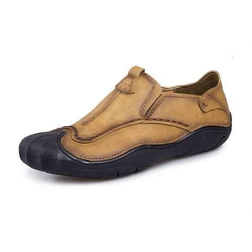 Men Genuine Leather Hand Stitching Slip On Soft Outdoor Casu