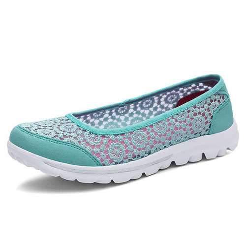 Breathable Lace Slip On Soft Sole Flat Casual Shoes