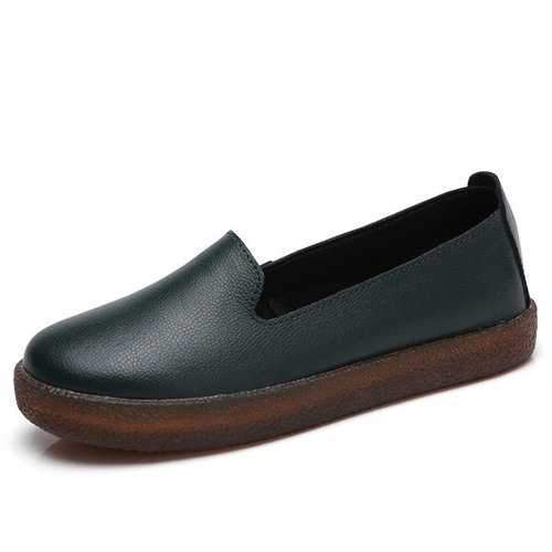 Genuine Leather Soft Pure Color Retro Flat Loafers