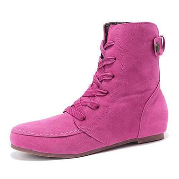 Casual Pure Color Ankle Lace Up Flat Boots