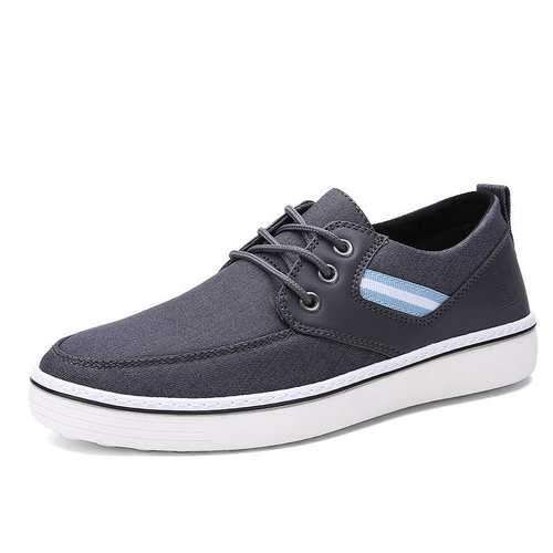 Men Canvas Splicing Stylish Low Top Lace Up Skateboarding Sh