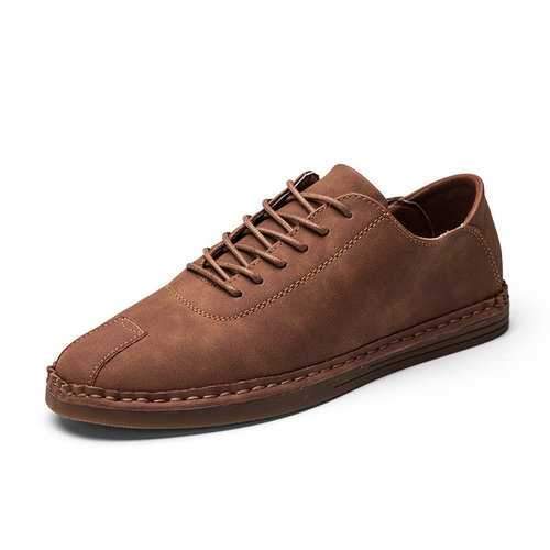 Men Stitching Cap Toe Flat Soft Sole Lace Up Casual Shoes