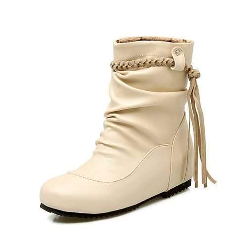 Tassel Slip On Pure Color Short Boots