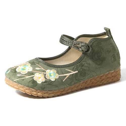 Flower Embroidery Retro Flats