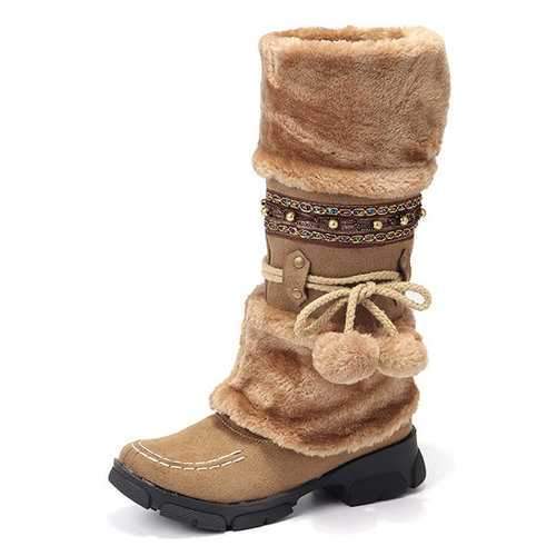 Rhinestone Mid Calf Warm Knight Boots